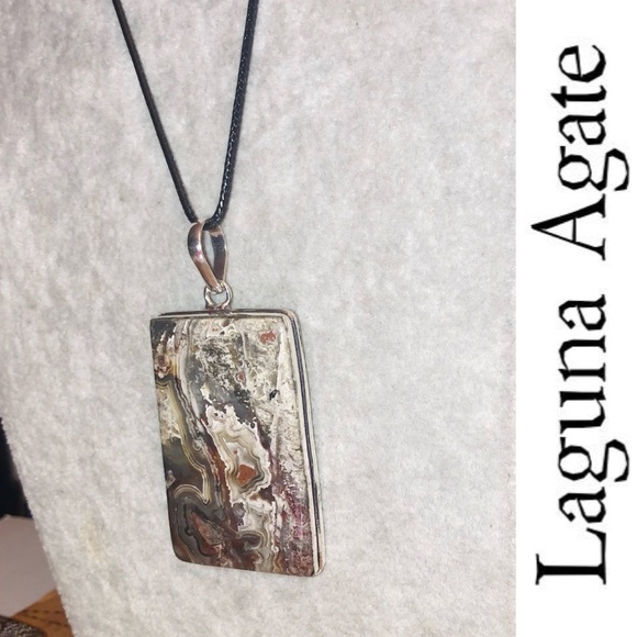 ⭐️WOW⭐️ Mexican Laguna Lace Agate Gemstone Chunky Handmade Pendant - Picture 6 of 7